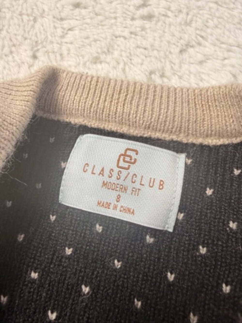 Class Club Boys Fair Isle Reindeer Christmas Sweater Size 8 Beige Knit - Picture 5 of 6